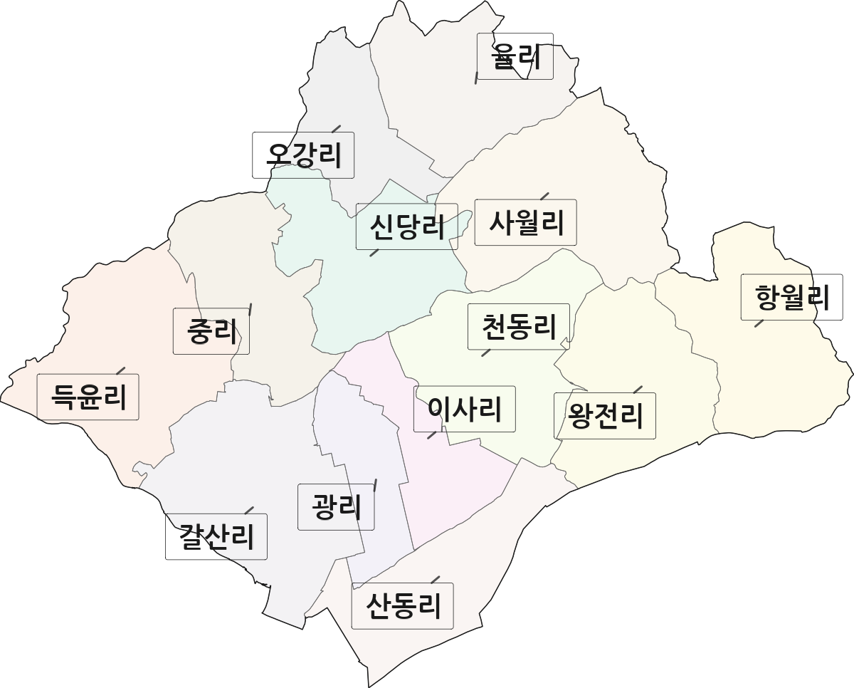 충청남도 논산시 광석면 법정동 리 구분 행정구역 경계 지도