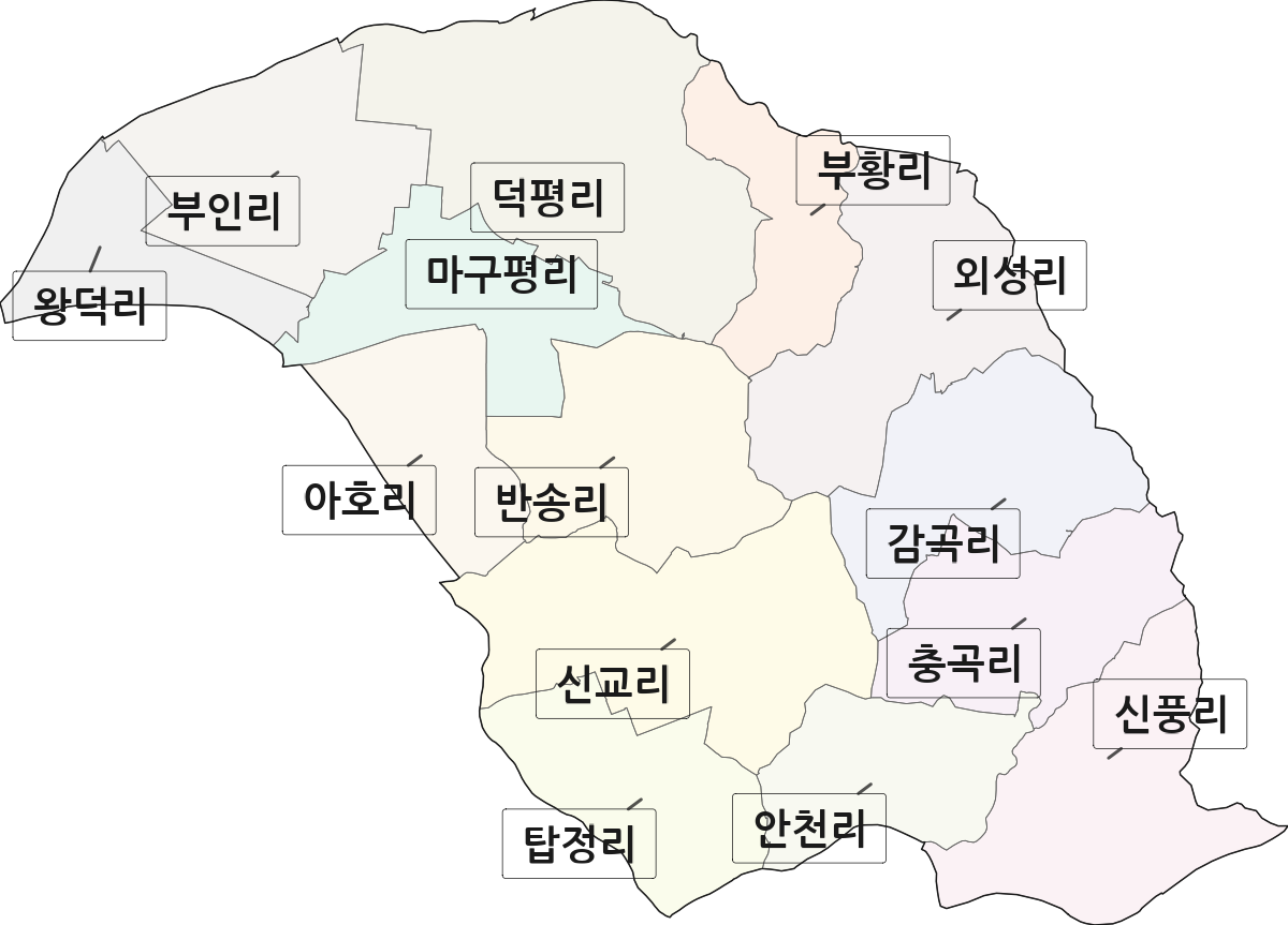 충청남도 논산시 부적면 법정동 리 구분 행정구역 경계 지도