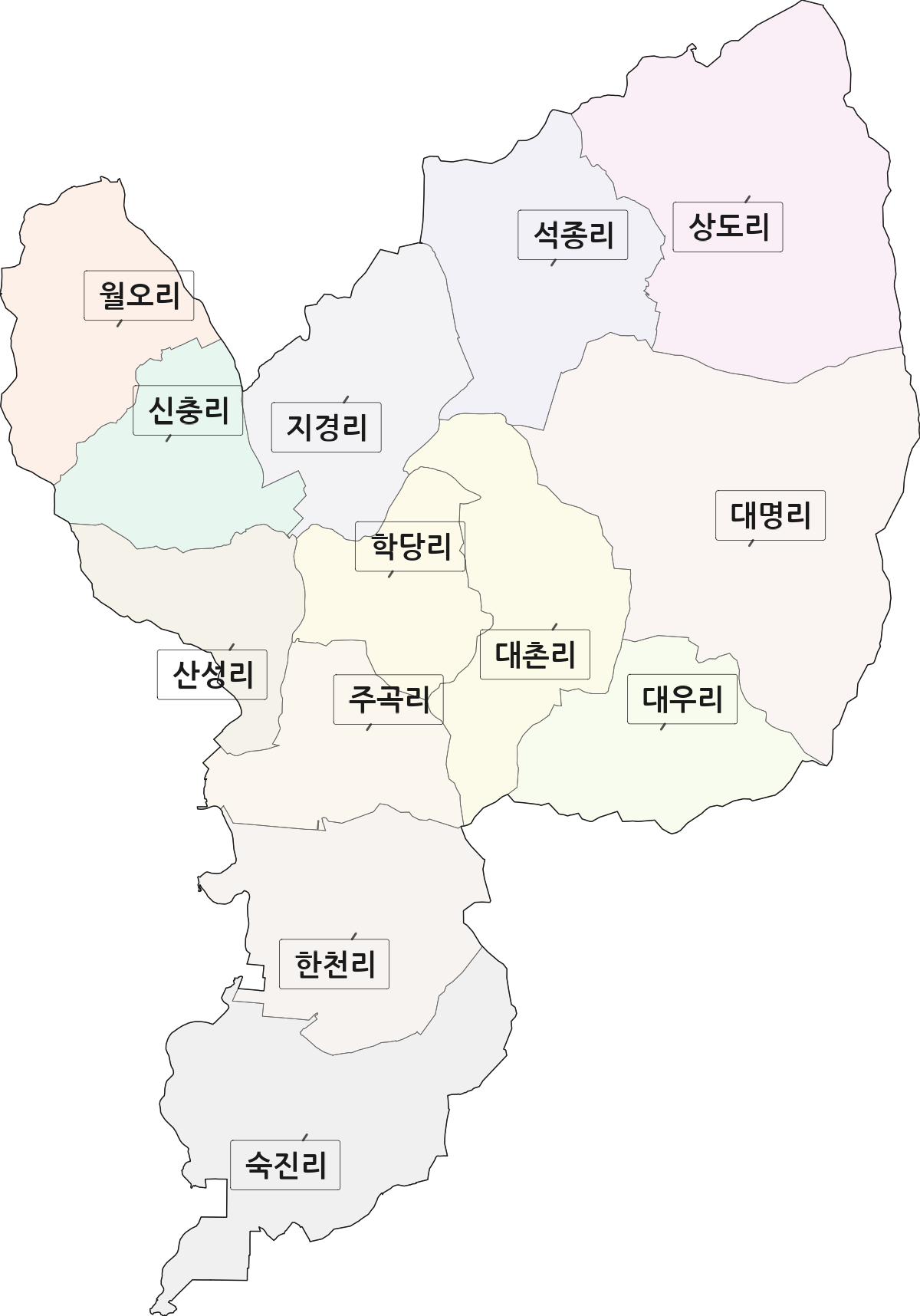 충청남도 논산시 상월면 법정동 리 구분 행정구역 경계 지도