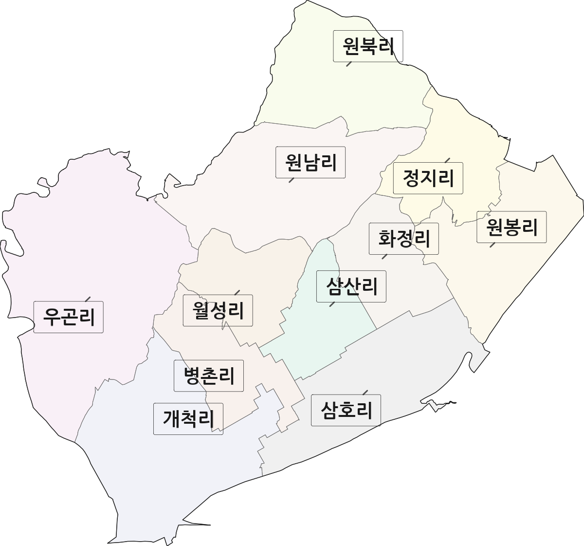 충청남도 논산시 성동면 법정동 리 구분 행정구역 경계 지도