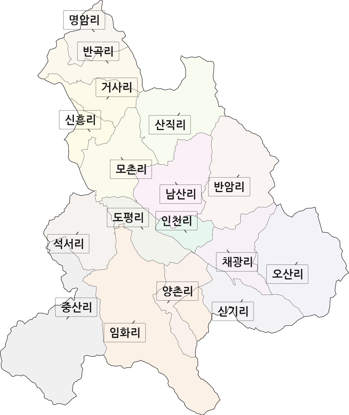 충청남도 논산시 양촌면 법정동 리 구분 행정구역 경계 지도