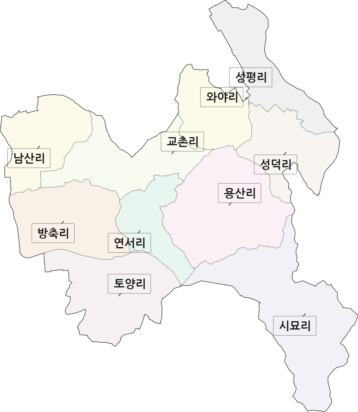 충청남도 논산시 은진면 법정동 리 구분 행정구역 경계 지도