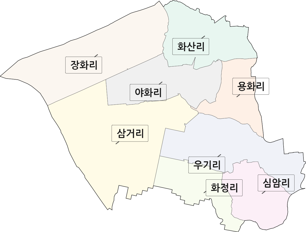 충청남도 논산시 채운면 법정동 리 구분 행정구역 경계 지도