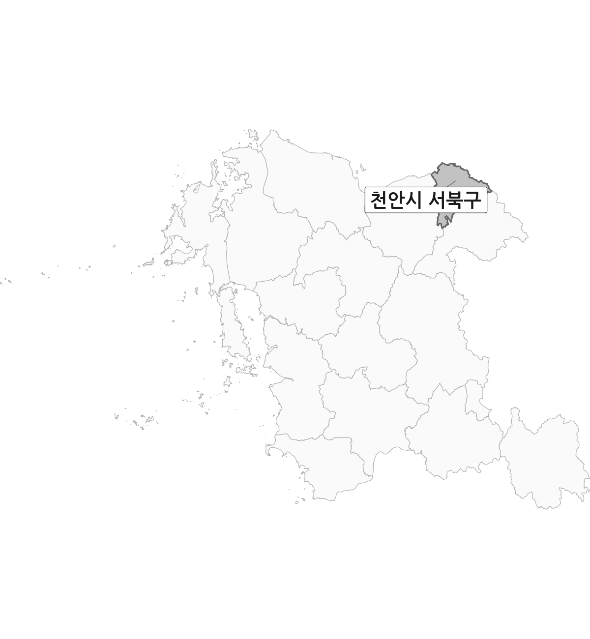 충청남도 범위 내 천안시 서북구 행정구역 경계 지도