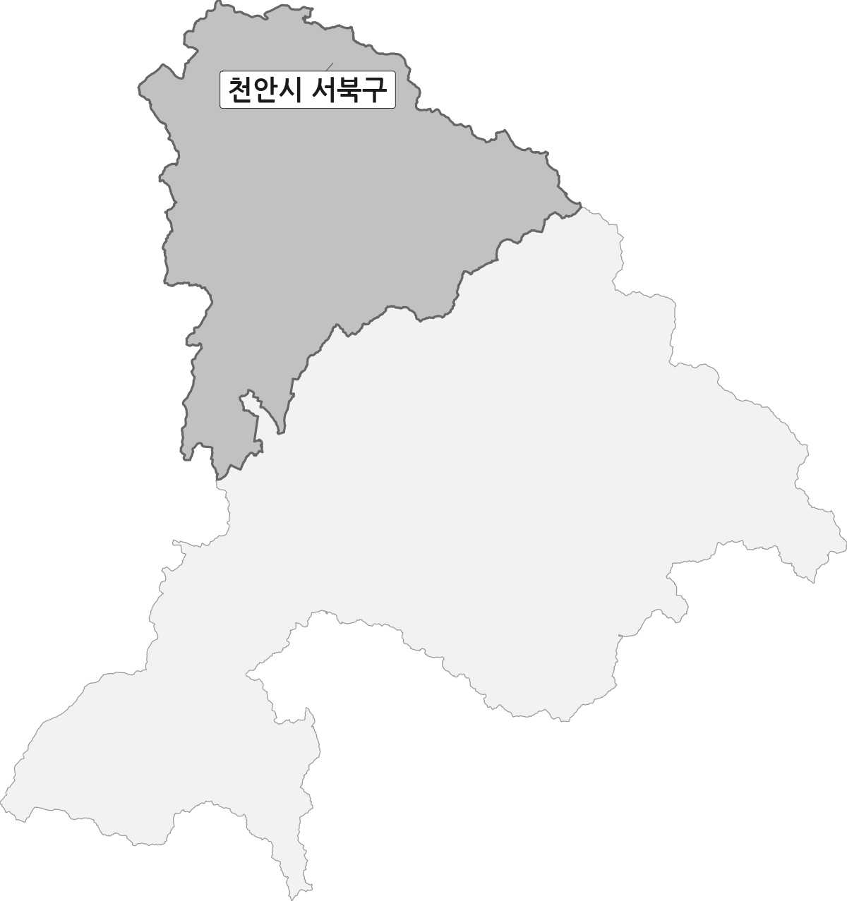 충청남도 천안시 범위 내 서북구 행정구역 경계 지도