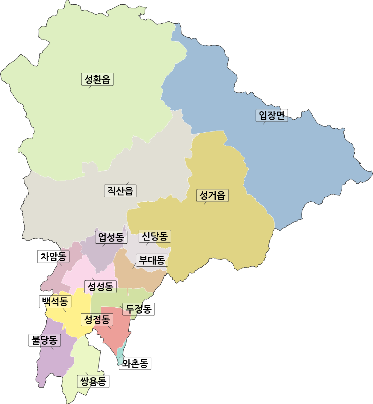 충청남도 천안시 서북구 법정동 행정구역 경계 지도