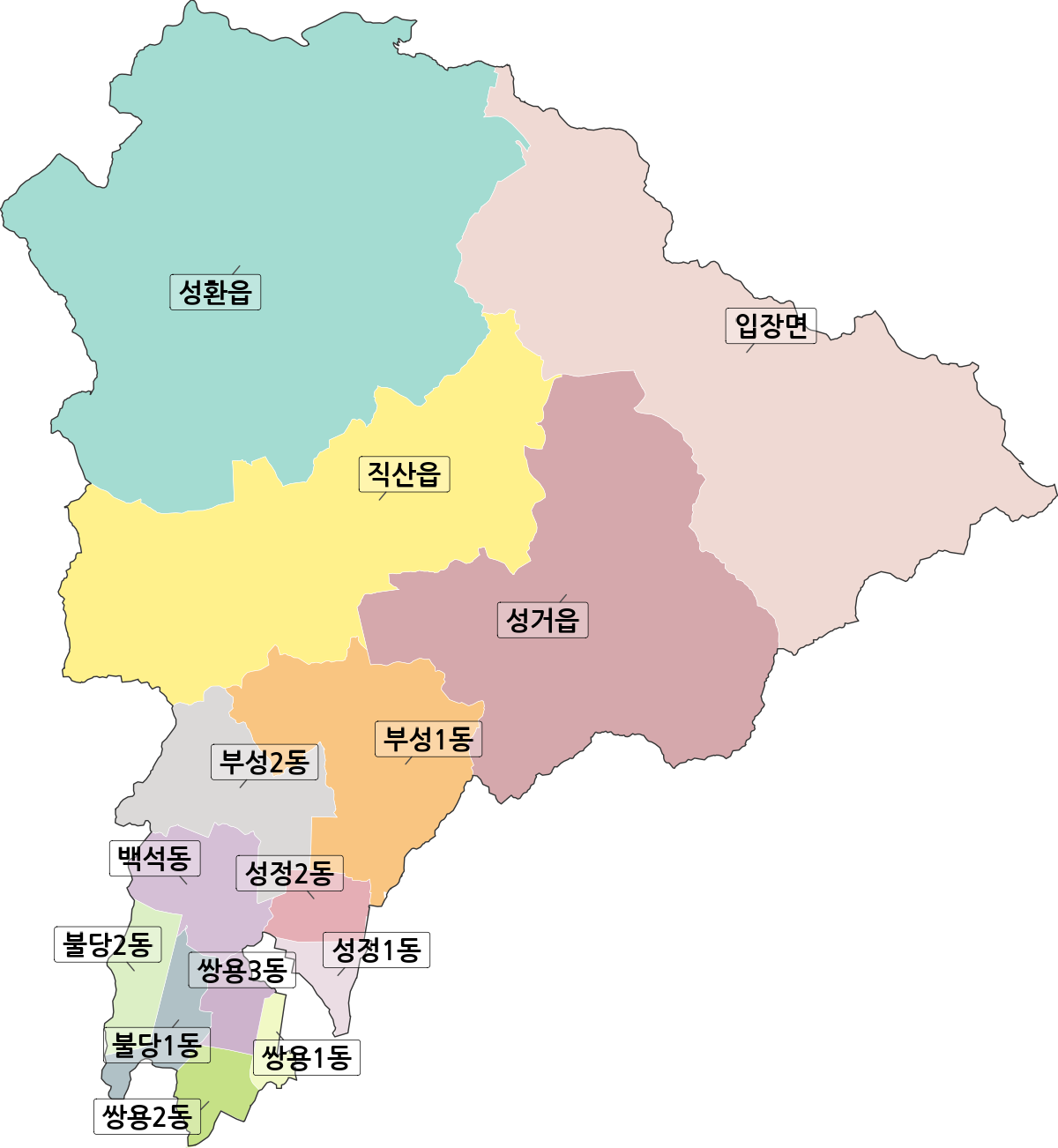 충청남도 천안시 서북구 행정동 행정구역 경계 지도