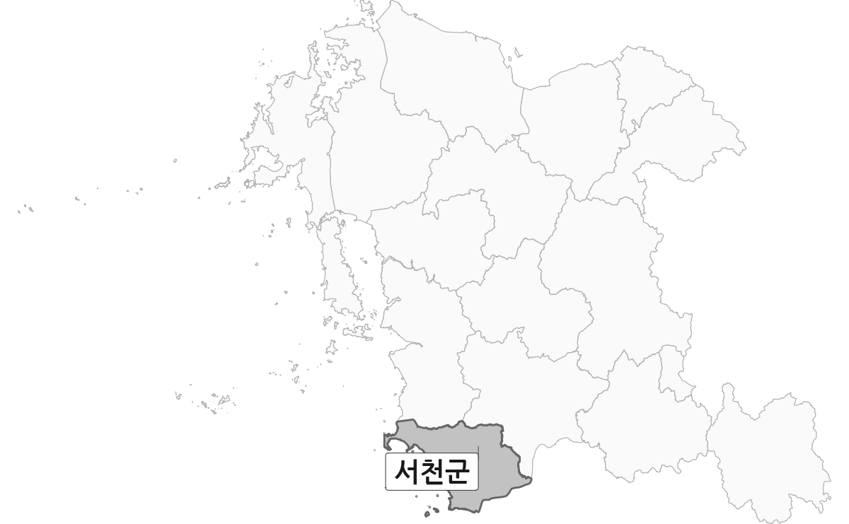 충청남도 범위 내 서천군 행정구역 경계 지도
