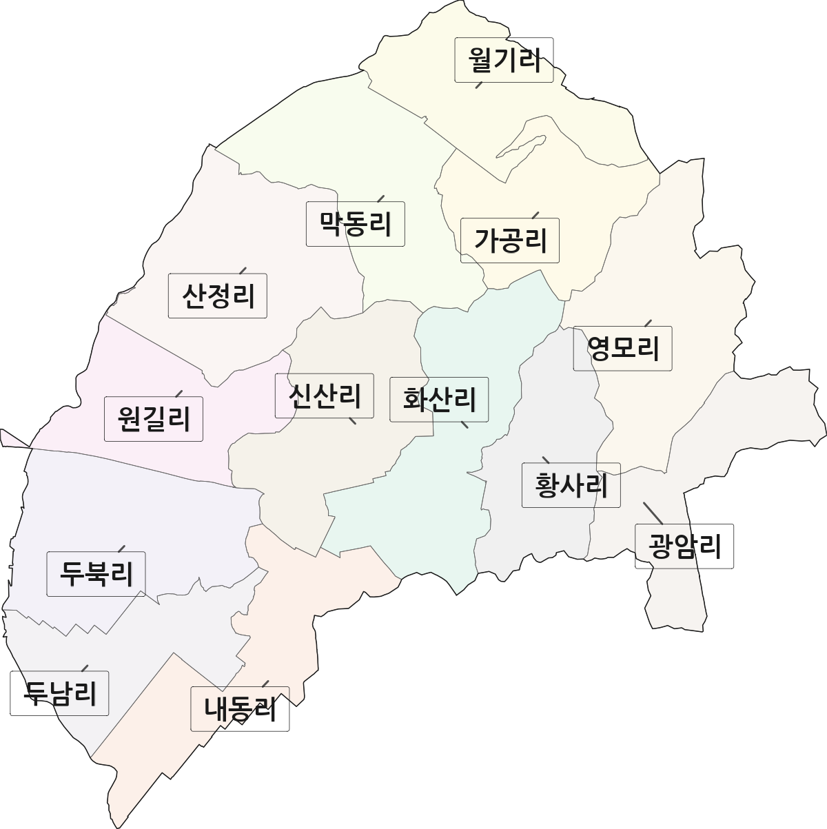 충청남도 서천군 기산면 법정동 리 구분 행정구역 경계 지도