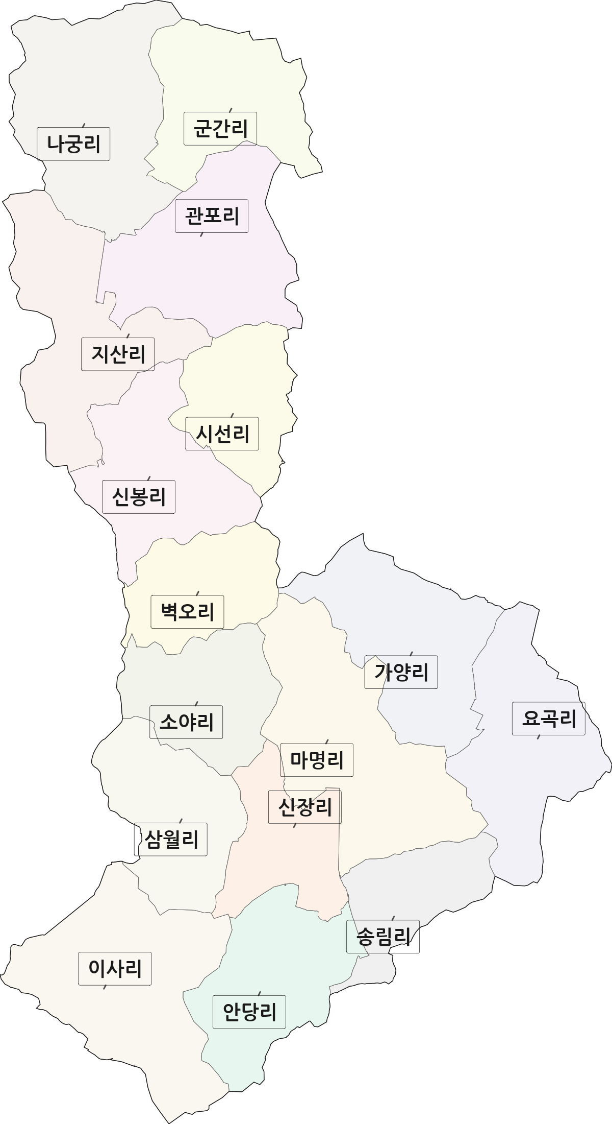 충청남도 서천군 마산면 법정동 리 구분 행정구역 경계 지도