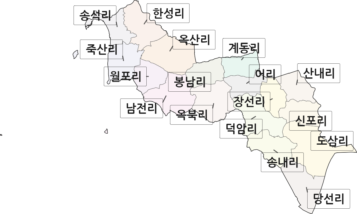 충청남도 서천군 마서면 법정동 리 구분 행정구역 경계 지도
