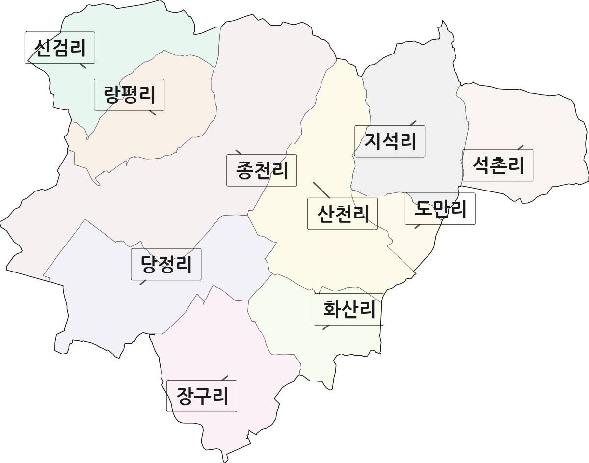 충청남도 서천군 종천면 법정동 리 구분 행정구역 경계 지도