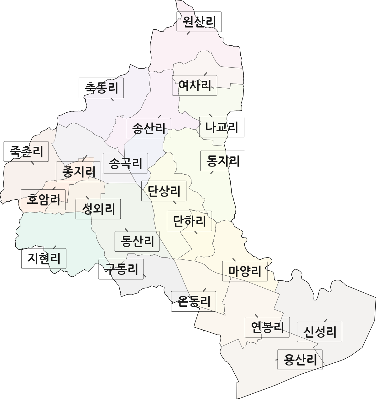 충청남도 서천군 한산면 법정동 리 구분 행정구역 경계 지도