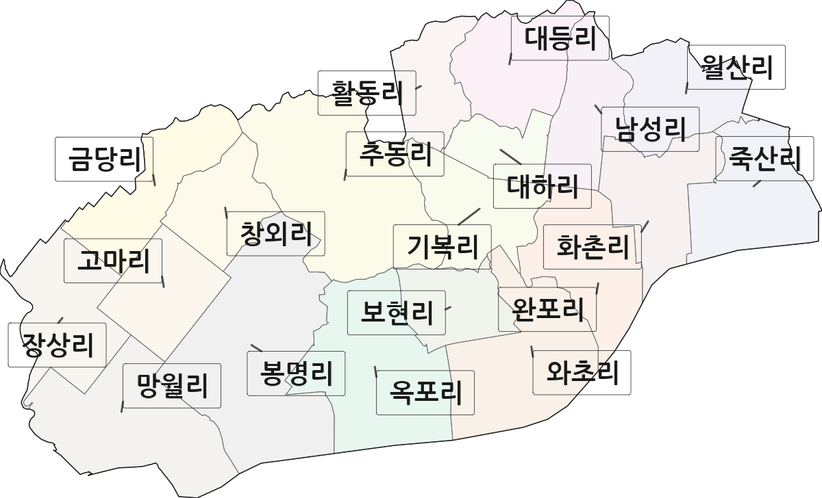 충청남도 서천군 화양면 법정동 리 구분 행정구역 경계 지도