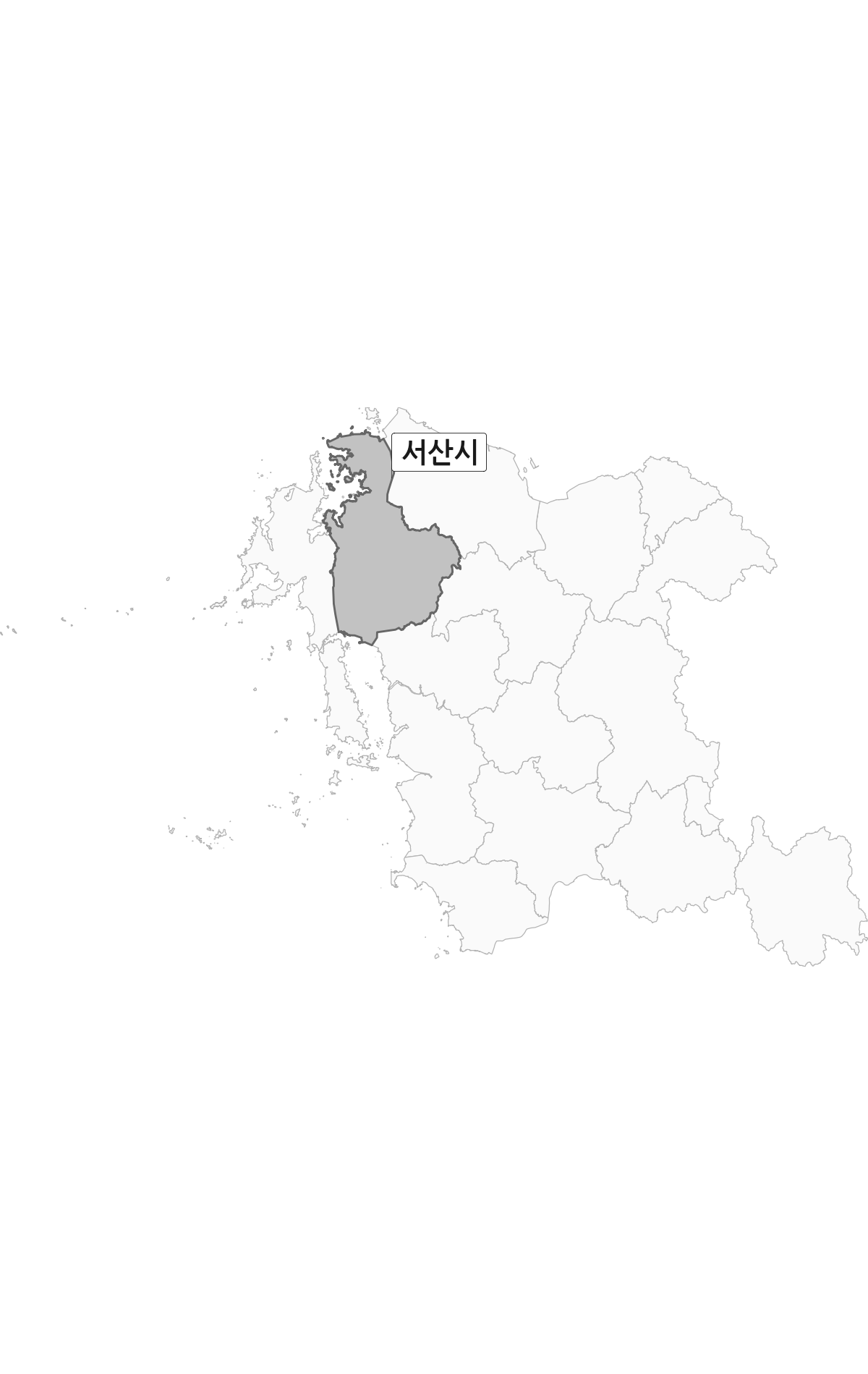 충청남도 범위 내 서산시 행정구역 경계 지도