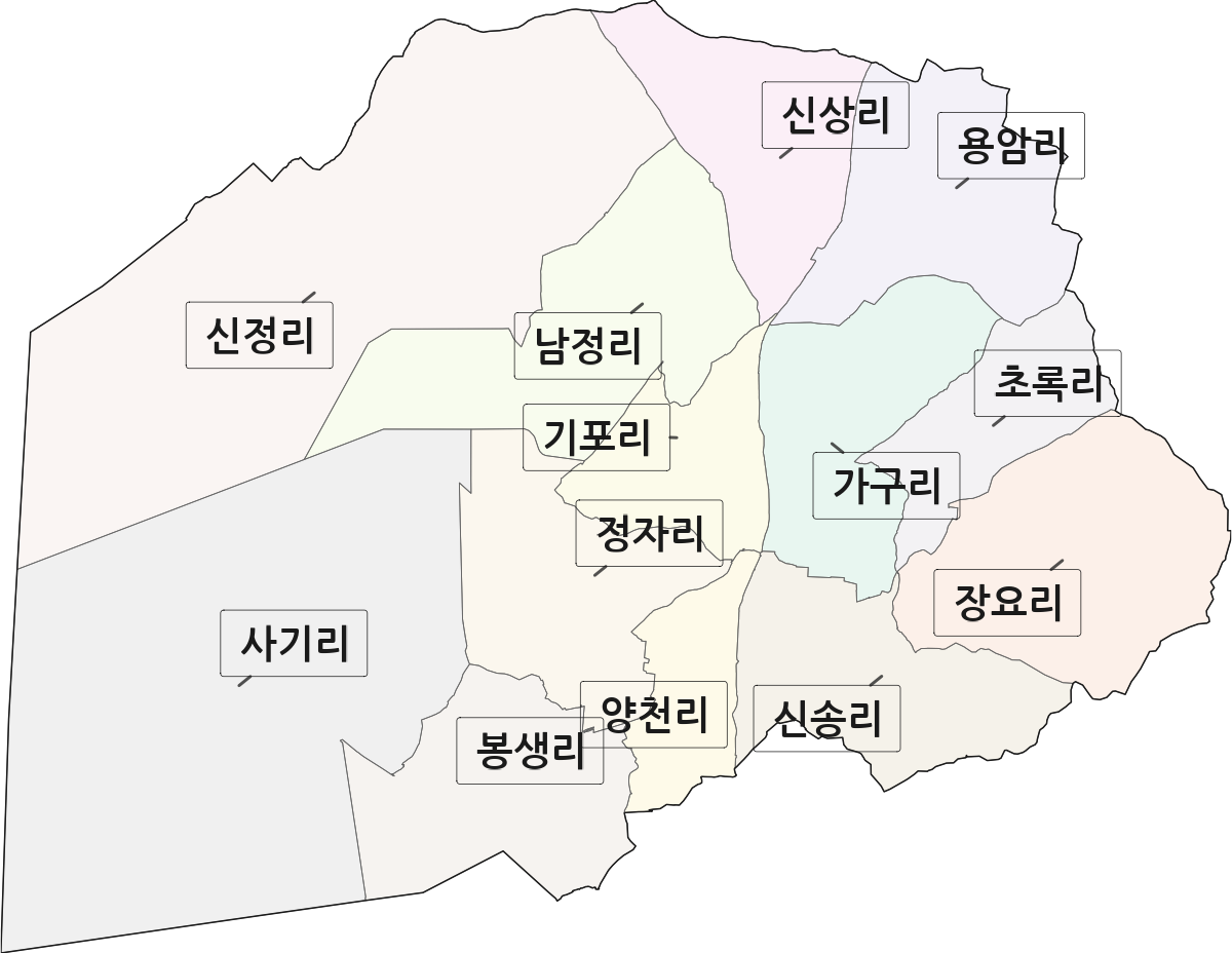 충청남도 서산시 고북면 법정동 리 구분 행정구역 경계 지도