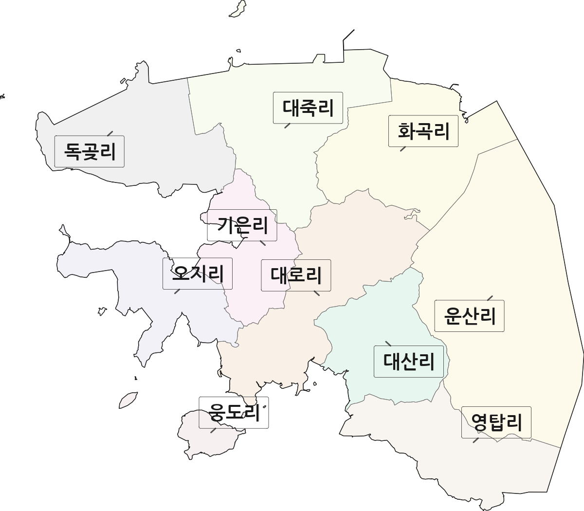 충청남도 서산시 대산읍 법정동 리 구분 행정구역 경계 지도
