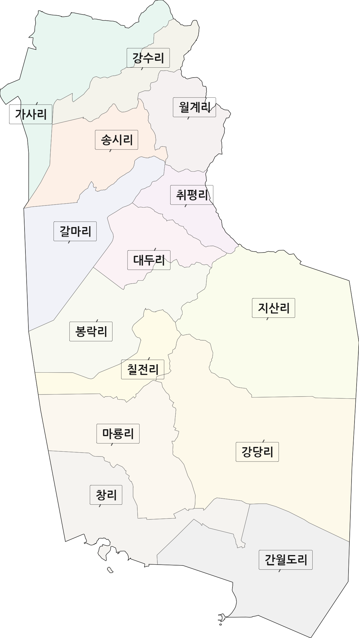 충청남도 서산시 부석면 법정동 리 구분 행정구역 경계 지도