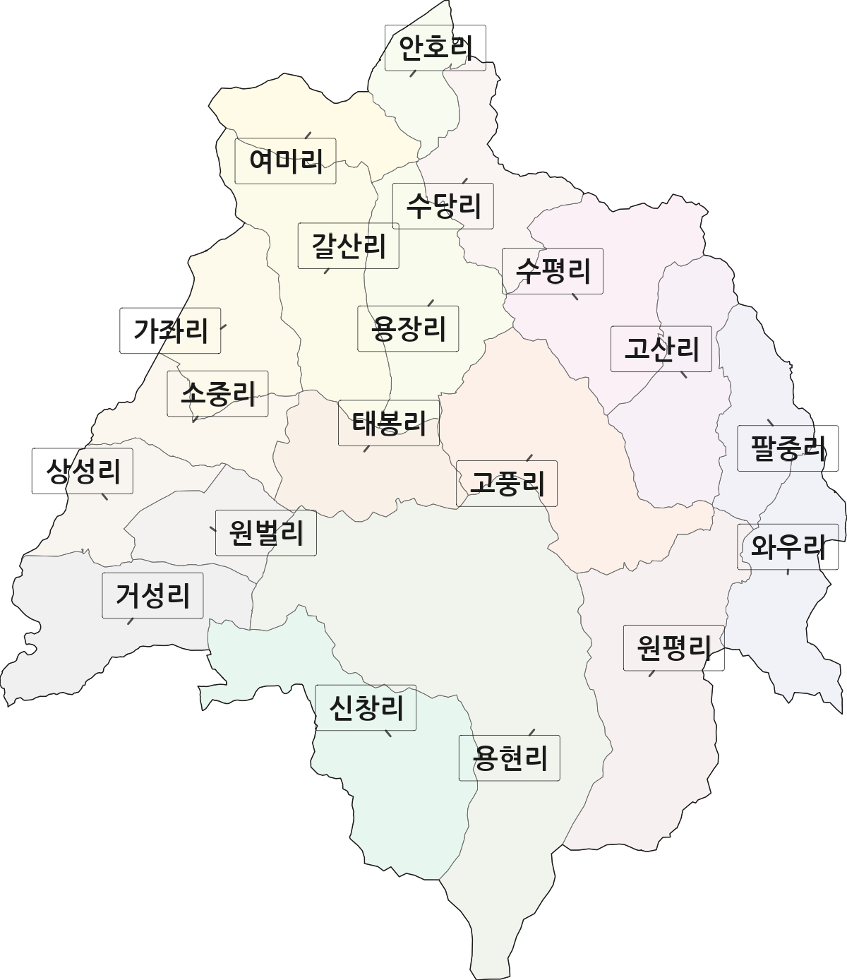 충청남도 서산시 운산면 법정동 리 구분 행정구역 경계 지도