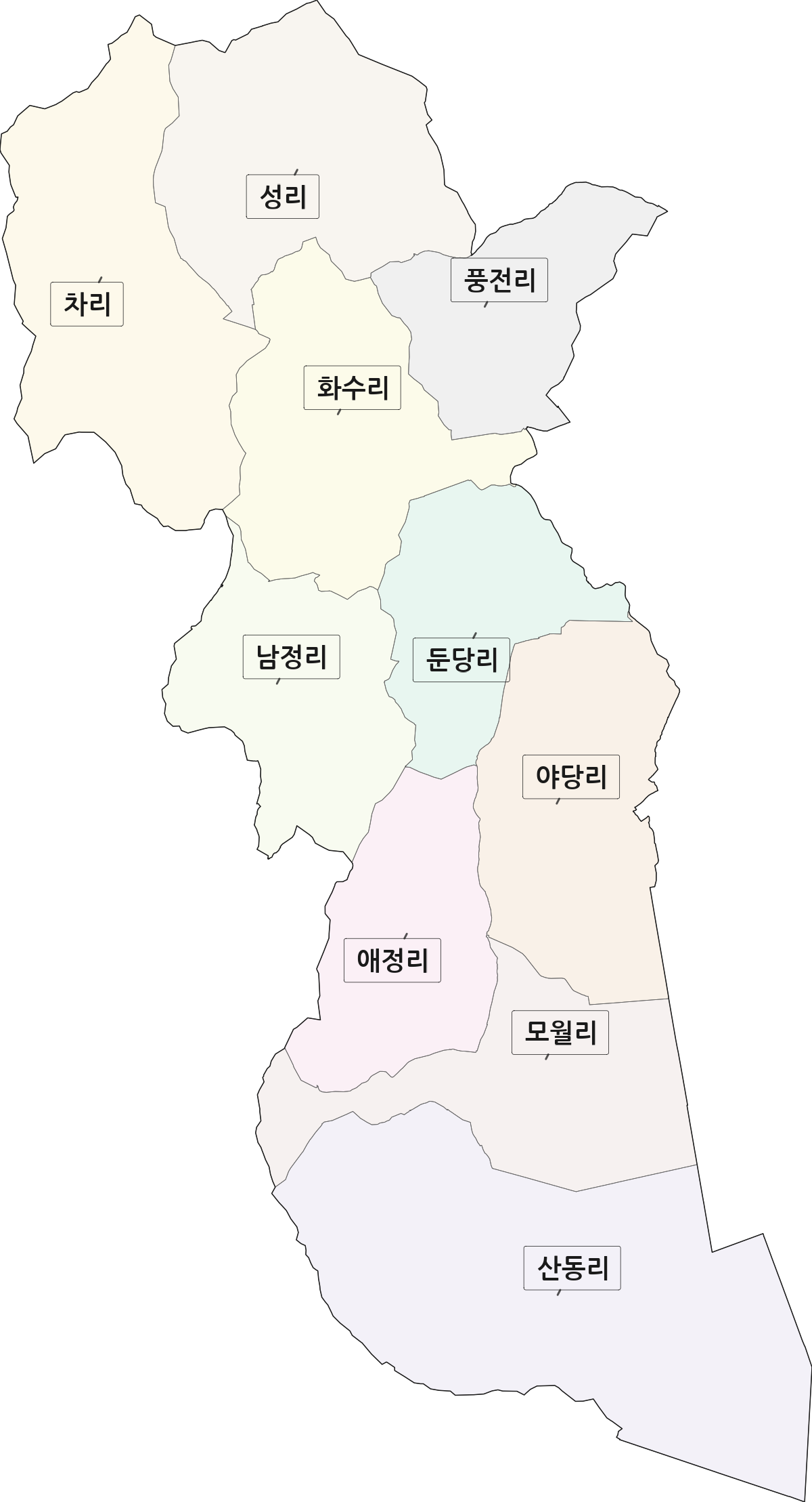 충청남도 서산시 인지면 법정동 리 구분 행정구역 경계 지도