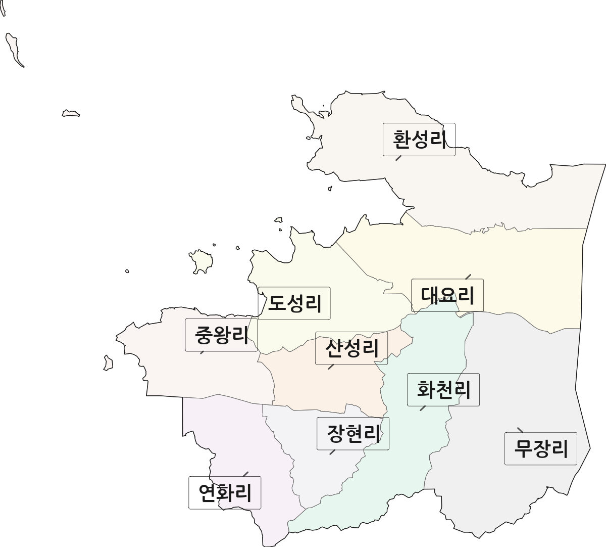충청남도 서산시 지곡면 법정동 리 구분 행정구역 경계 지도