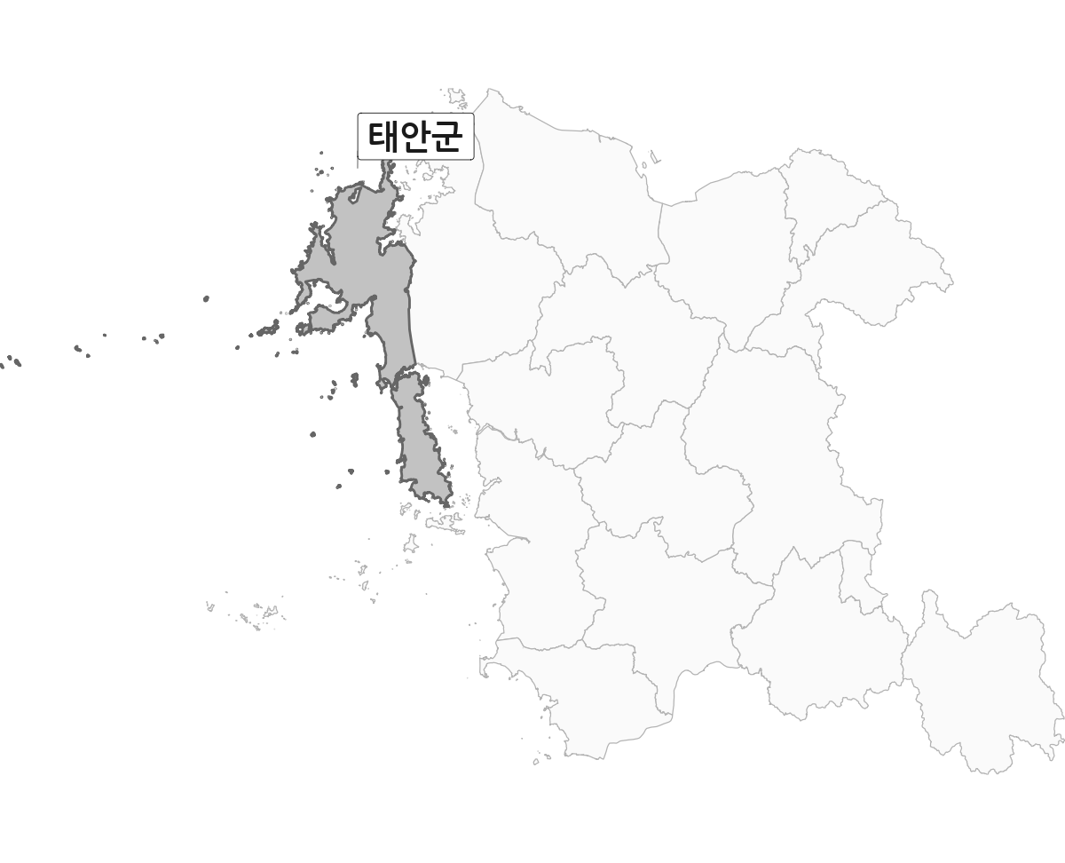 충청남도 범위 내 태안군 행정구역 경계 지도