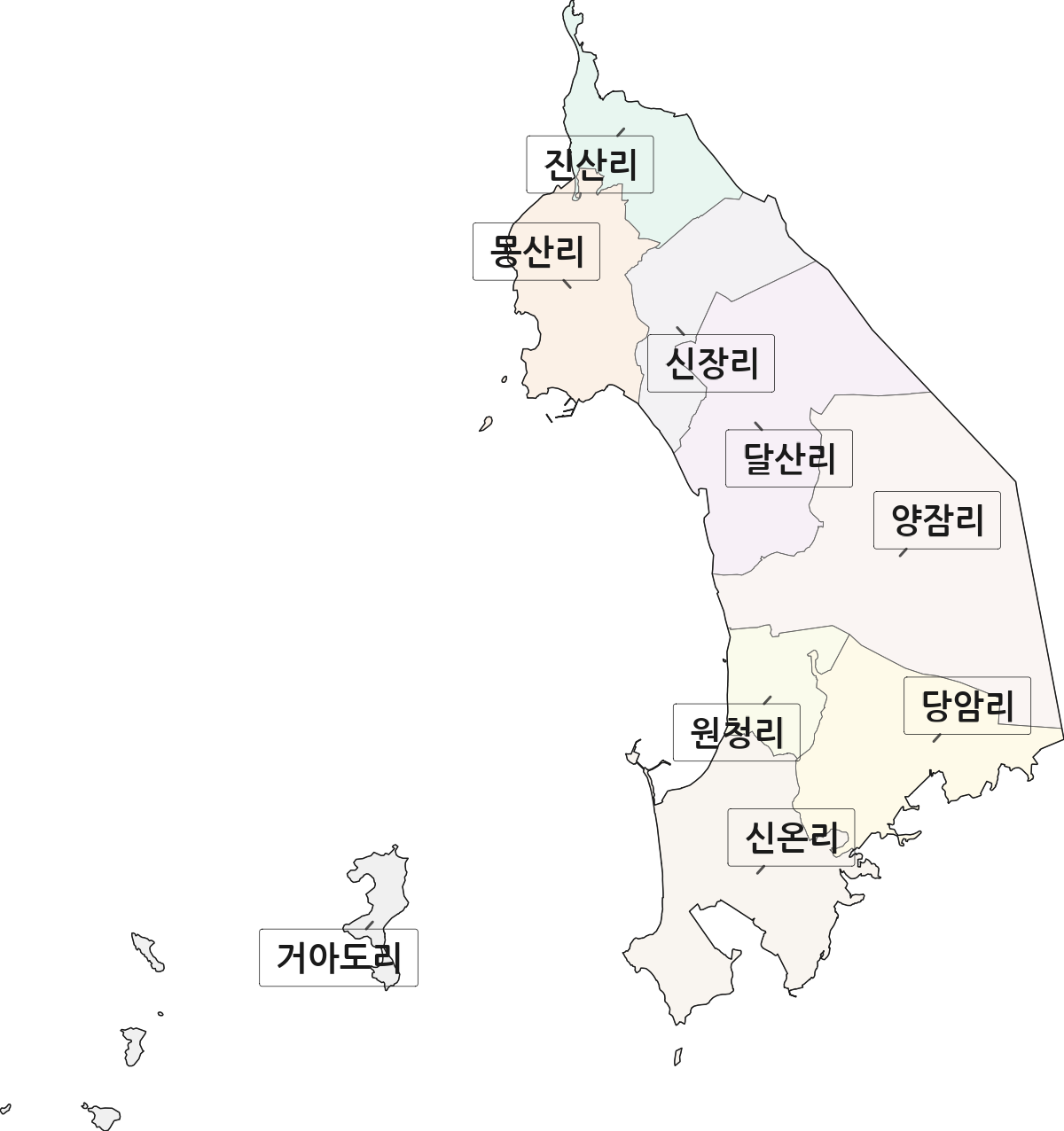 충청남도 태안군 남면 법정동 리 구분 행정구역 경계 지도