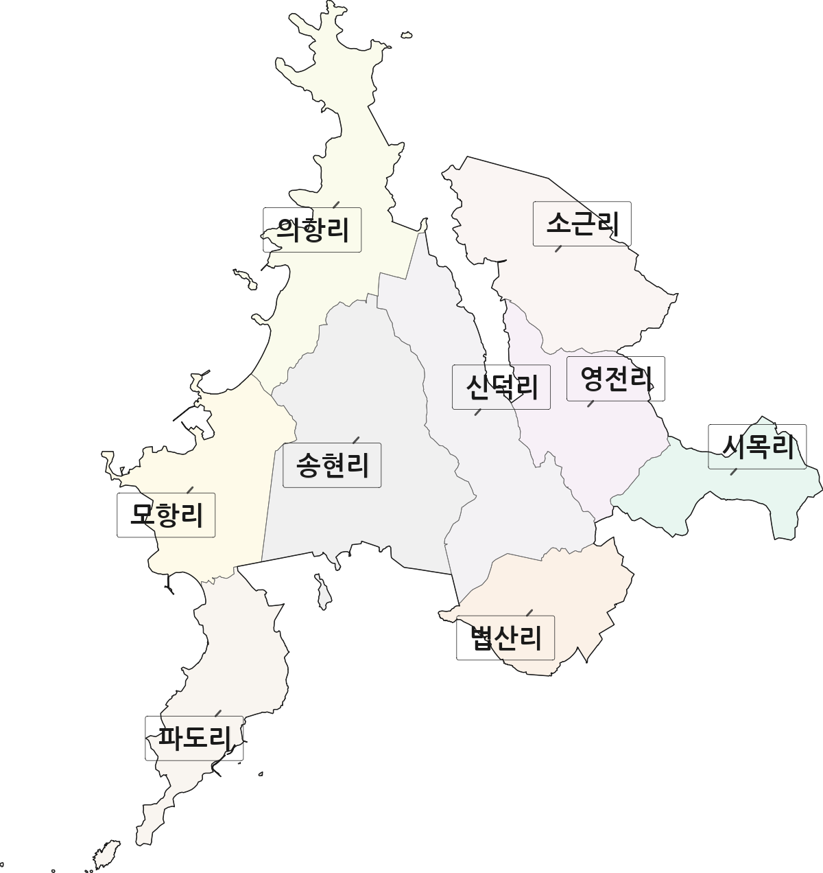 충청남도 태안군 소원면 법정동 리 구분 행정구역 경계 지도