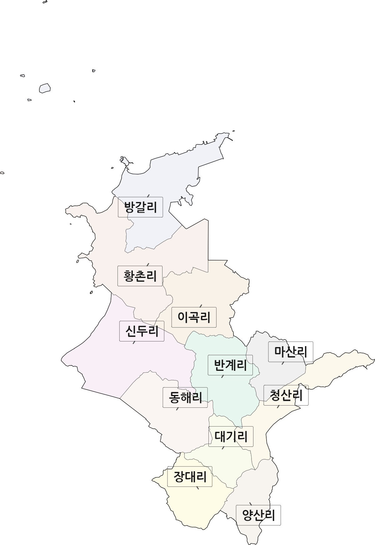 충청남도 태안군 원북면 법정동 리 구분 행정구역 경계 지도