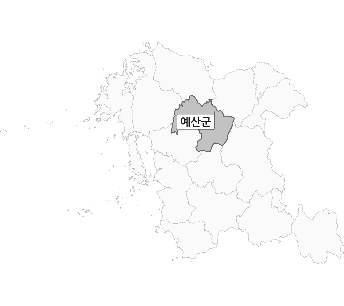 충청남도 범위 내 예산군 행정구역 경계 지도