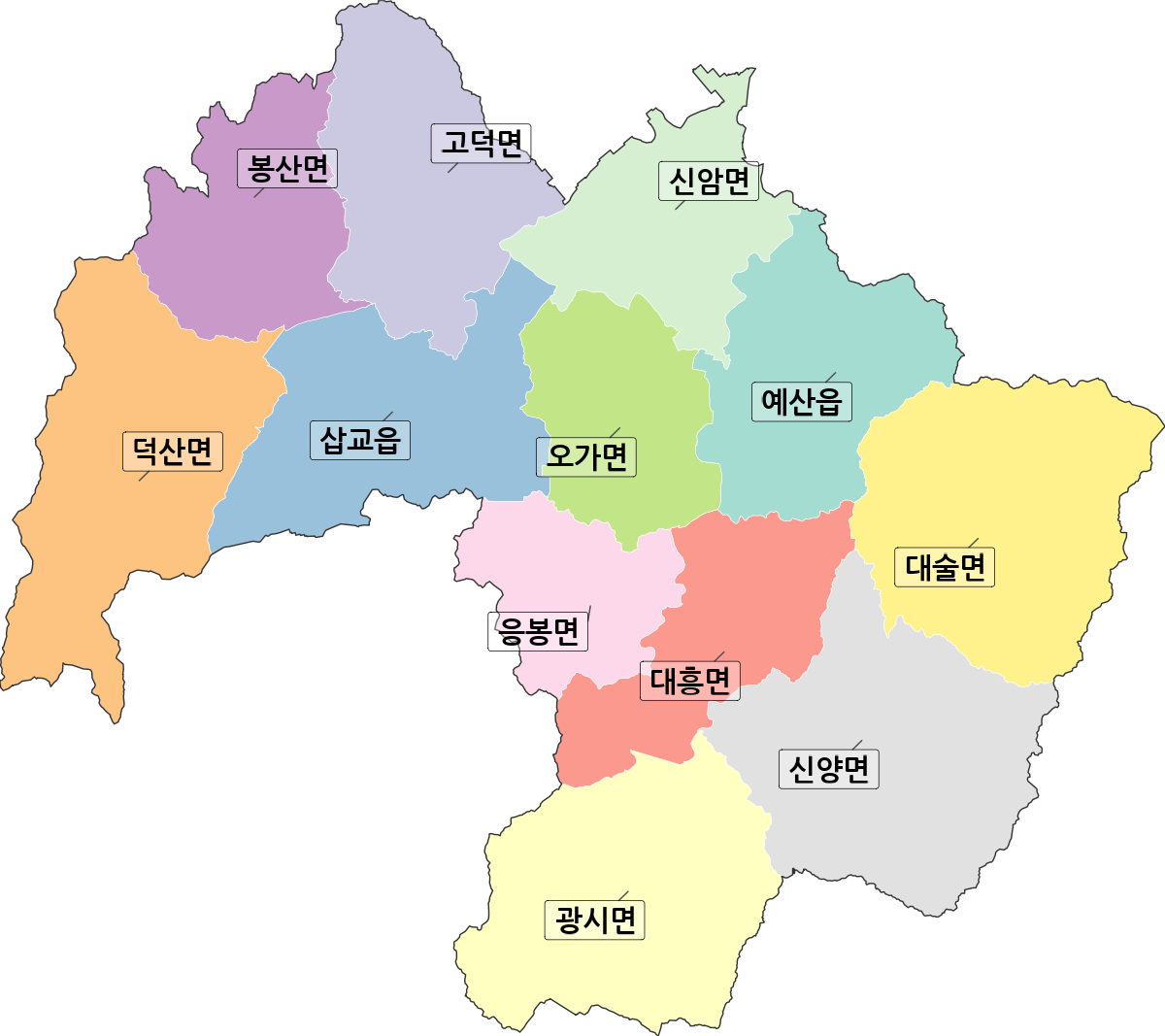 충청남도 예산군 법정동 행정구역 경계 지도