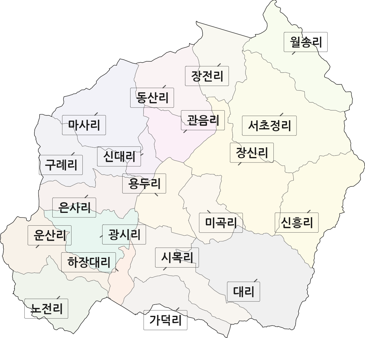 충청남도 예산군 광시면 법정동 리 구분 행정구역 경계 지도