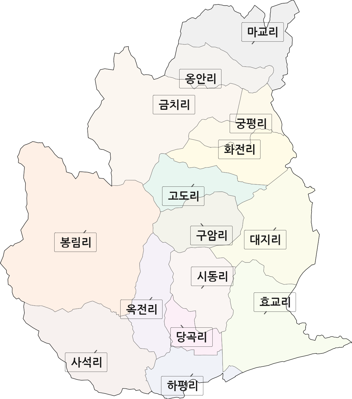 충청남도 예산군 봉산면 법정동 리 구분 행정구역 경계 지도