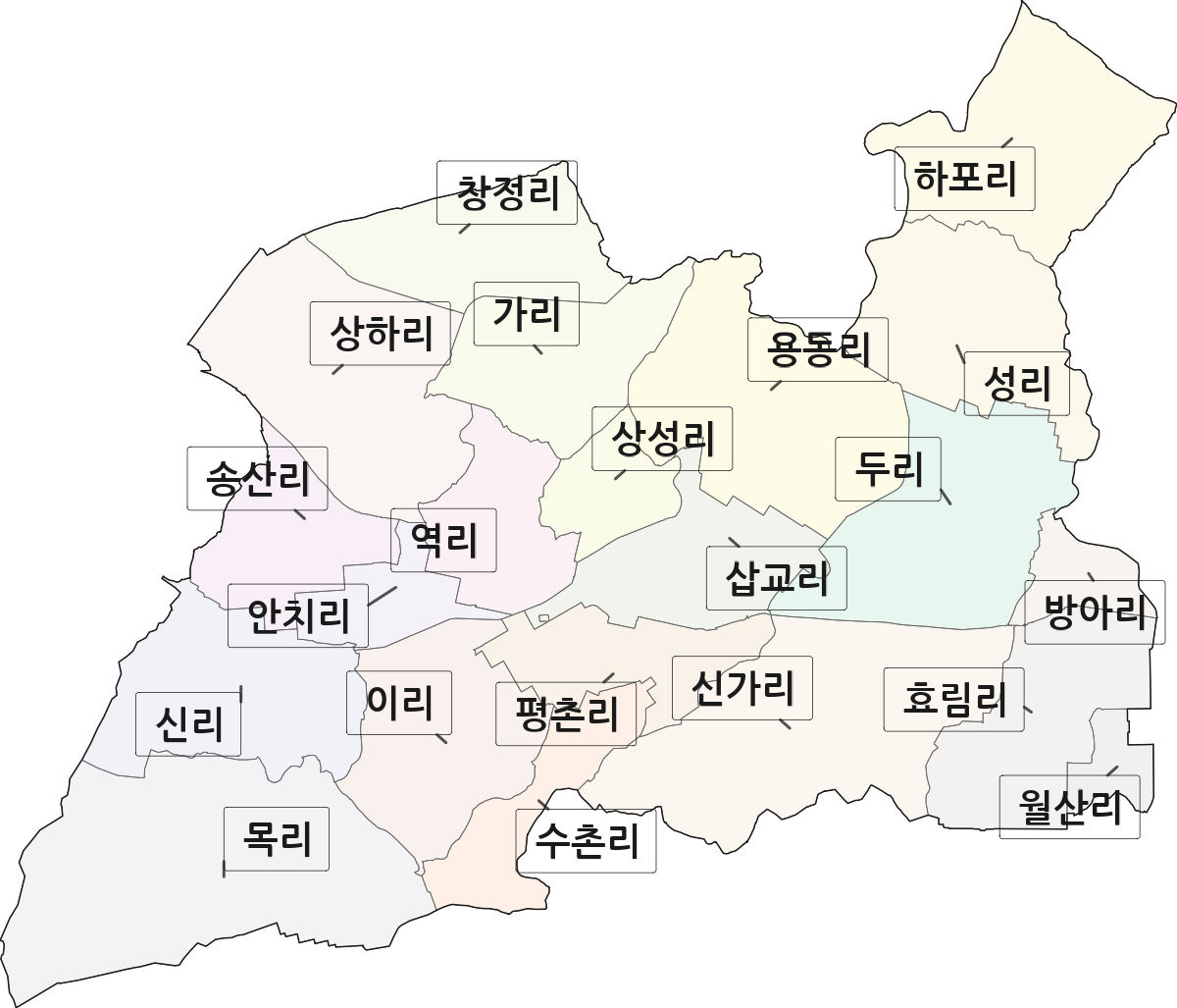 충청남도 예산군 삽교읍 법정동 리 구분 행정구역 경계 지도