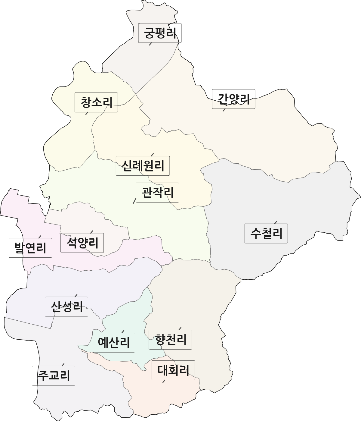 충청남도 예산군 예산읍 법정동 리 구분 행정구역 경계 지도