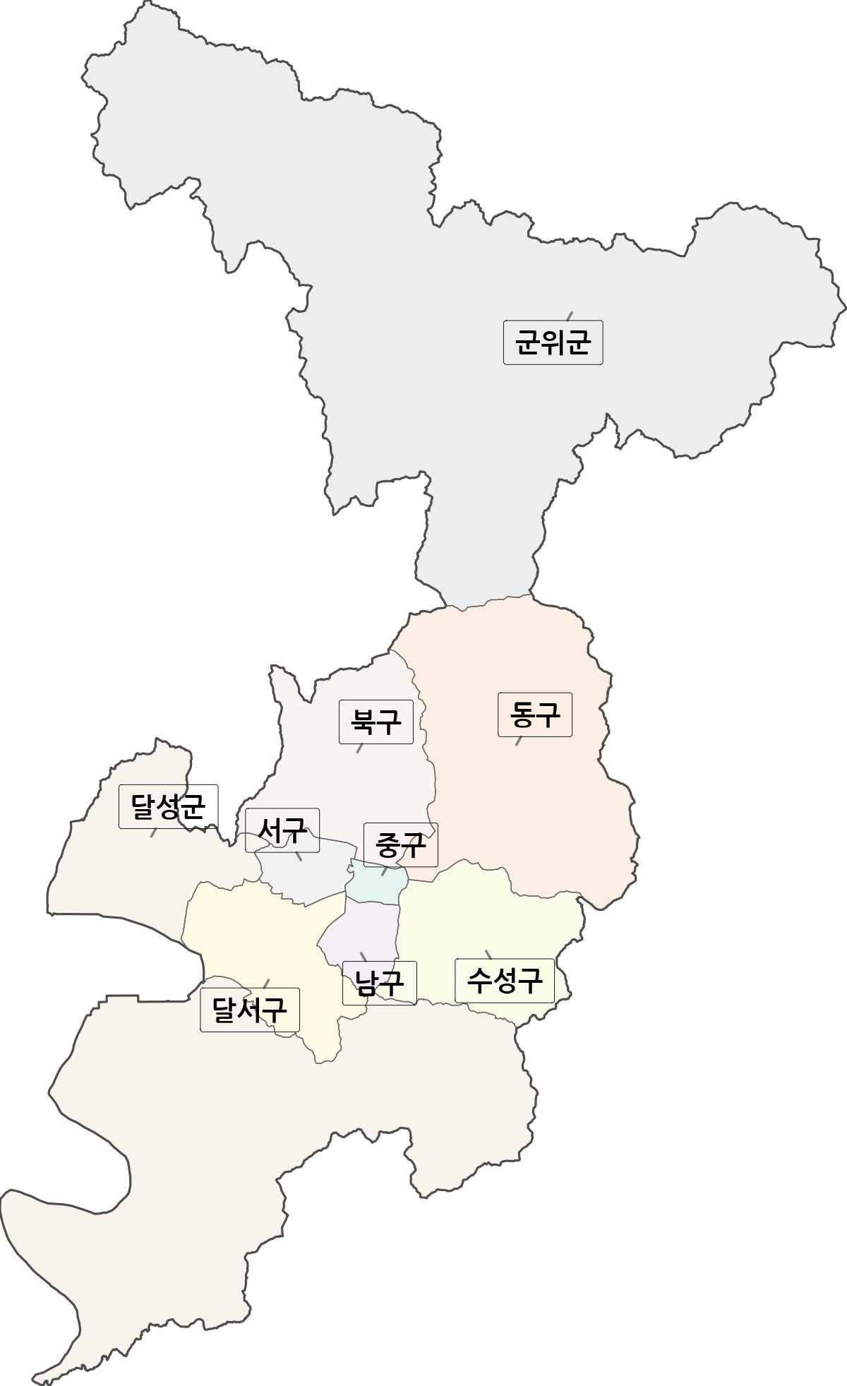대구광역시 행정구역 경계 지도