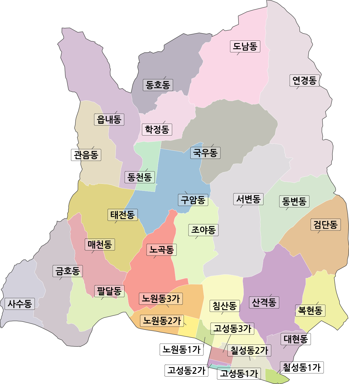 대구광역시 북구 법정동 행정구역 경계 지도