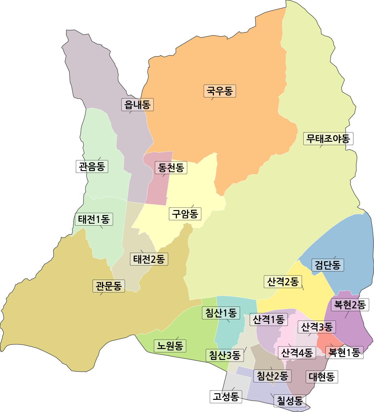 대구광역시 북구 행정동 행정구역 경계 지도