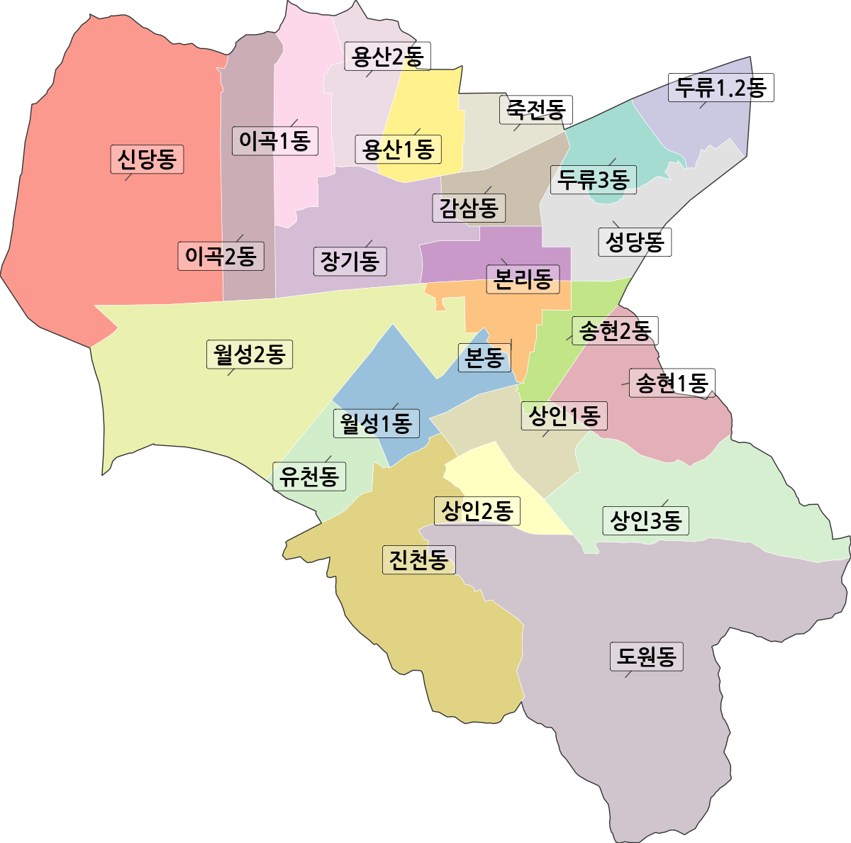 대구광역시 달서구 행정동 행정구역 경계 지도
