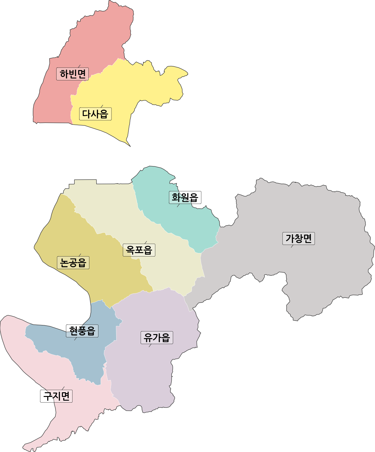 대구광역시 달성군 행정동 행정구역 경계 지도