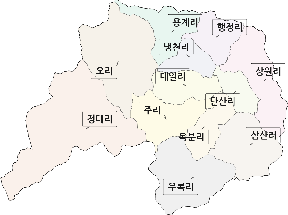 대구광역시 달성군 가창면 법정동 리 구분 행정구역 경계 지도
