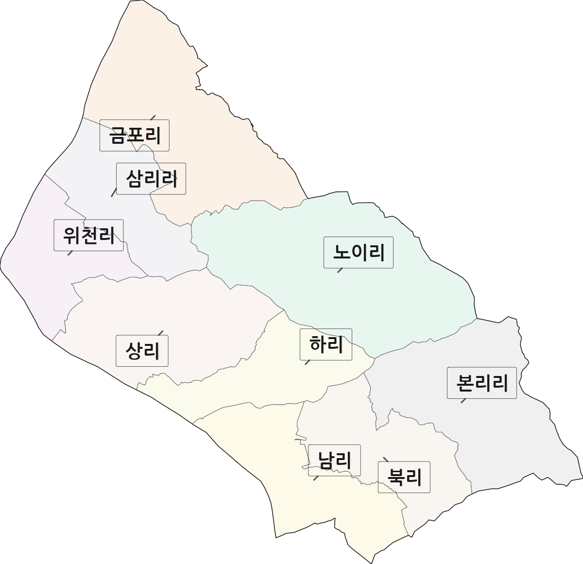 대구광역시 달성군 논공읍 법정동 리 구분 행정구역 경계 지도