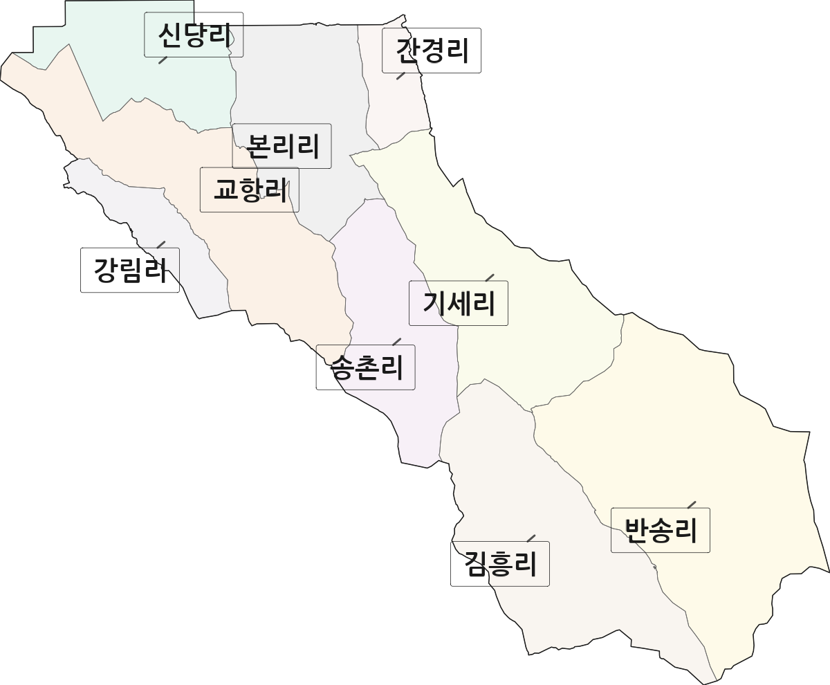 대구광역시 달성군 옥포읍 법정동 리 구분 행정구역 경계 지도