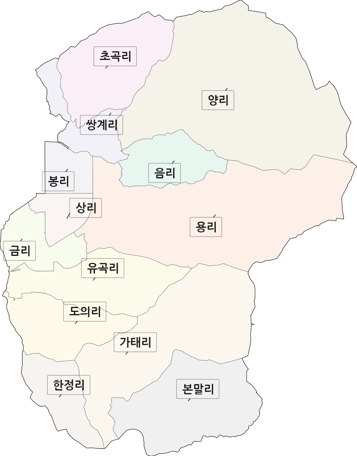 대구광역시 달성군 유가읍 법정동 리 구분 행정구역 경계 지도