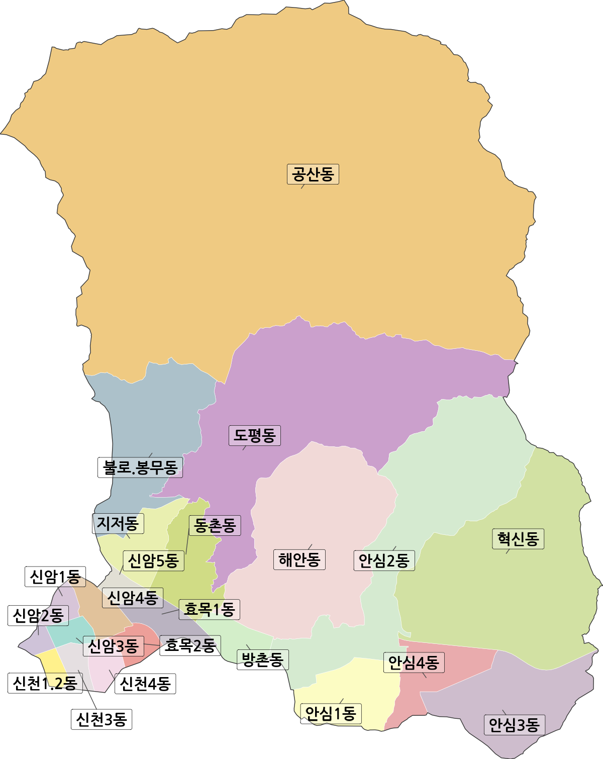 대구광역시 동구 행정동 행정구역 경계 지도