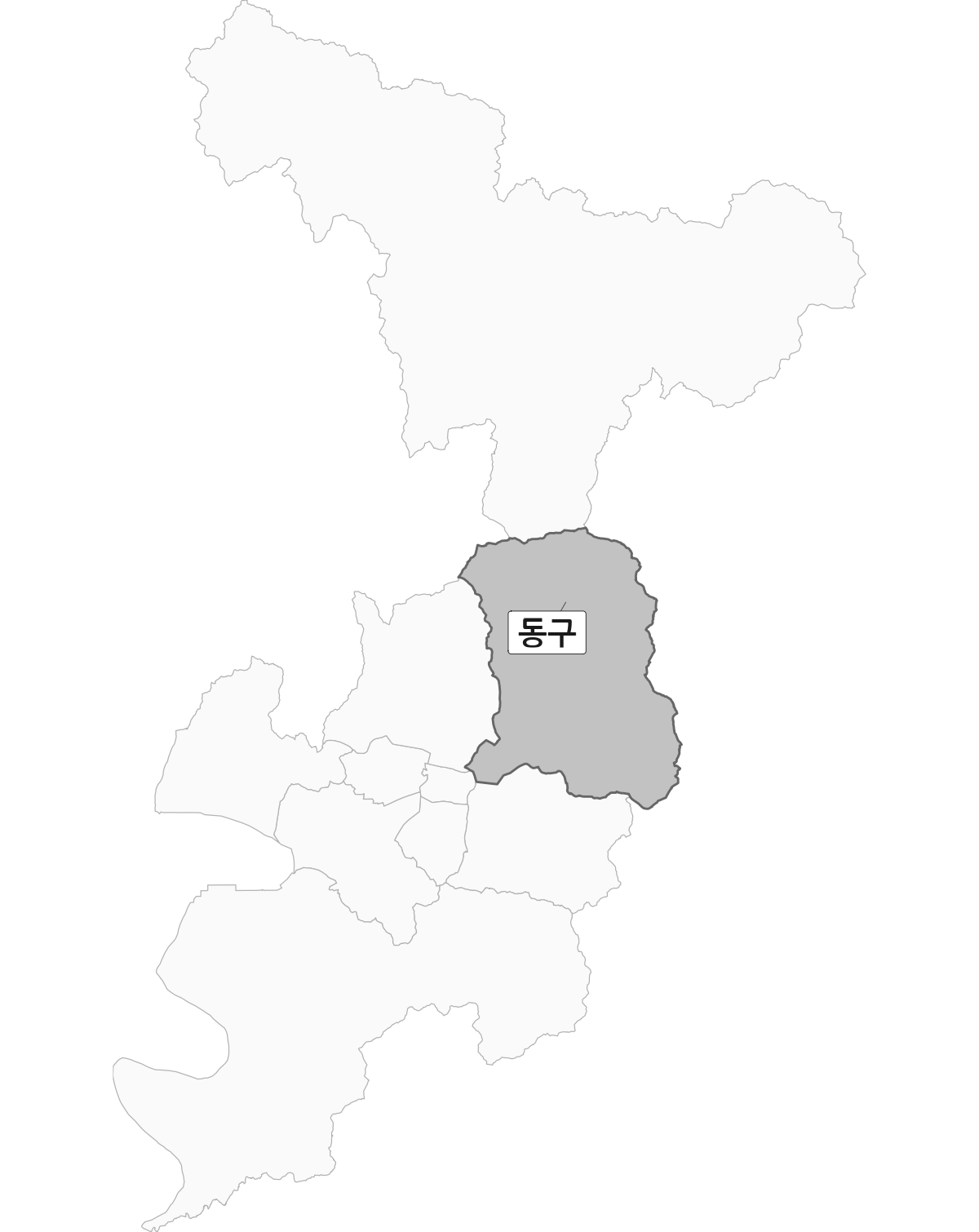 대구광역시 범위 내 동구 행정구역 경계 지도