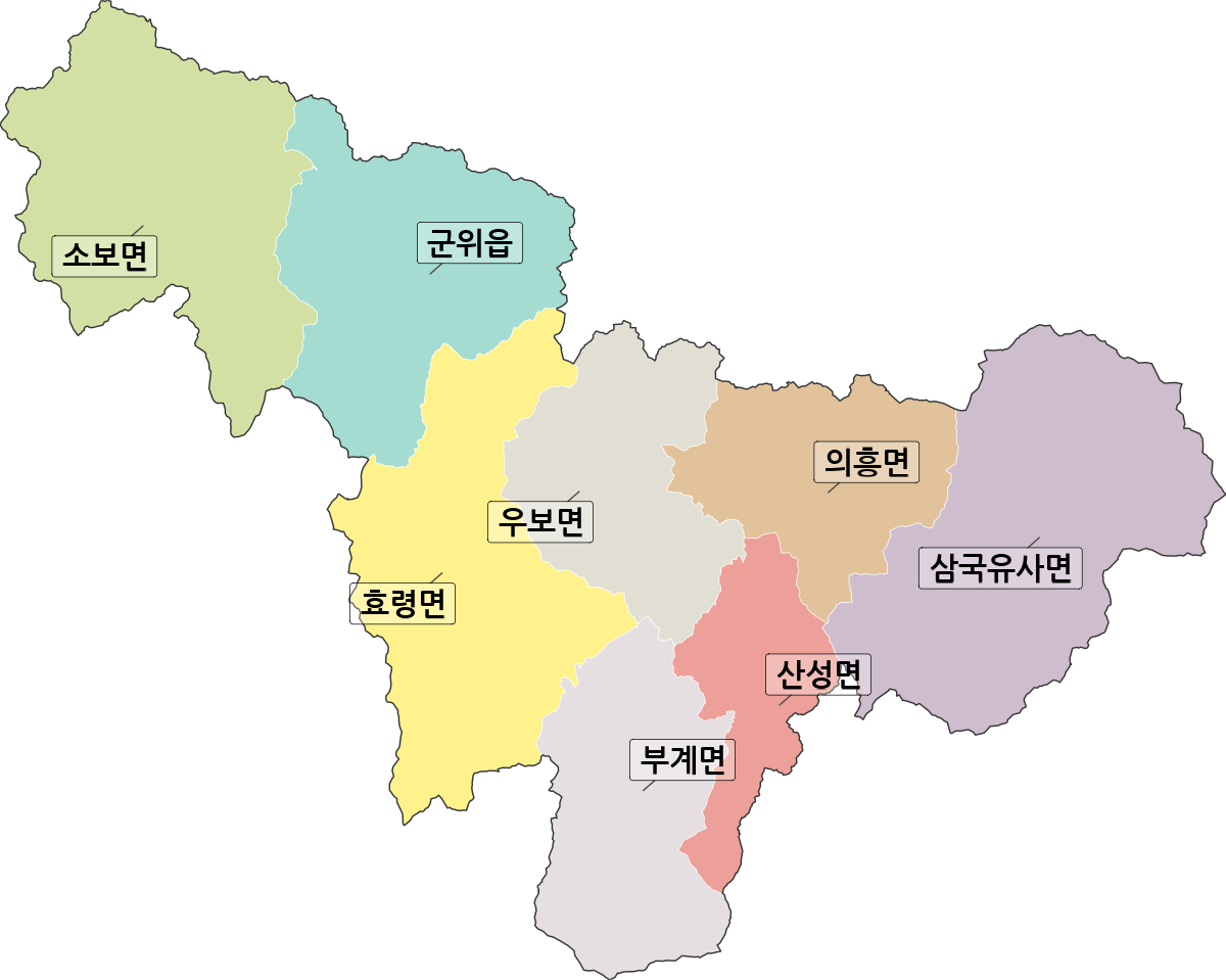 대구광역시 군위군 법정동 행정구역 경계 지도