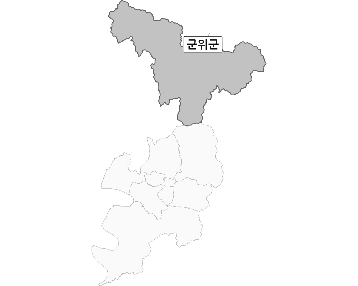 대구광역시 범위 내 군위군 행정구역 경계 지도