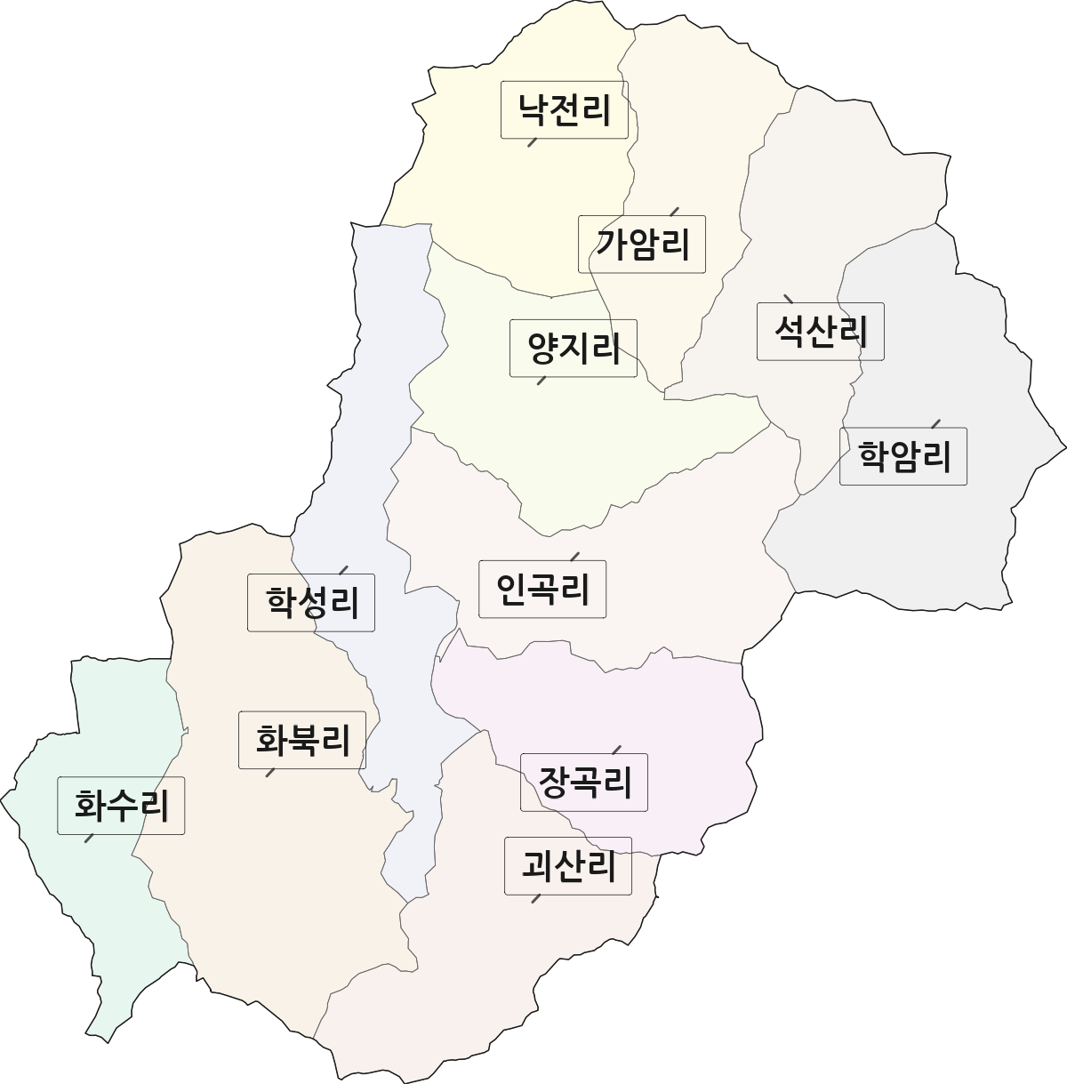 대구광역시 군위군 삼국유사면 법정동 리 구분 행정구역 경계 지도
