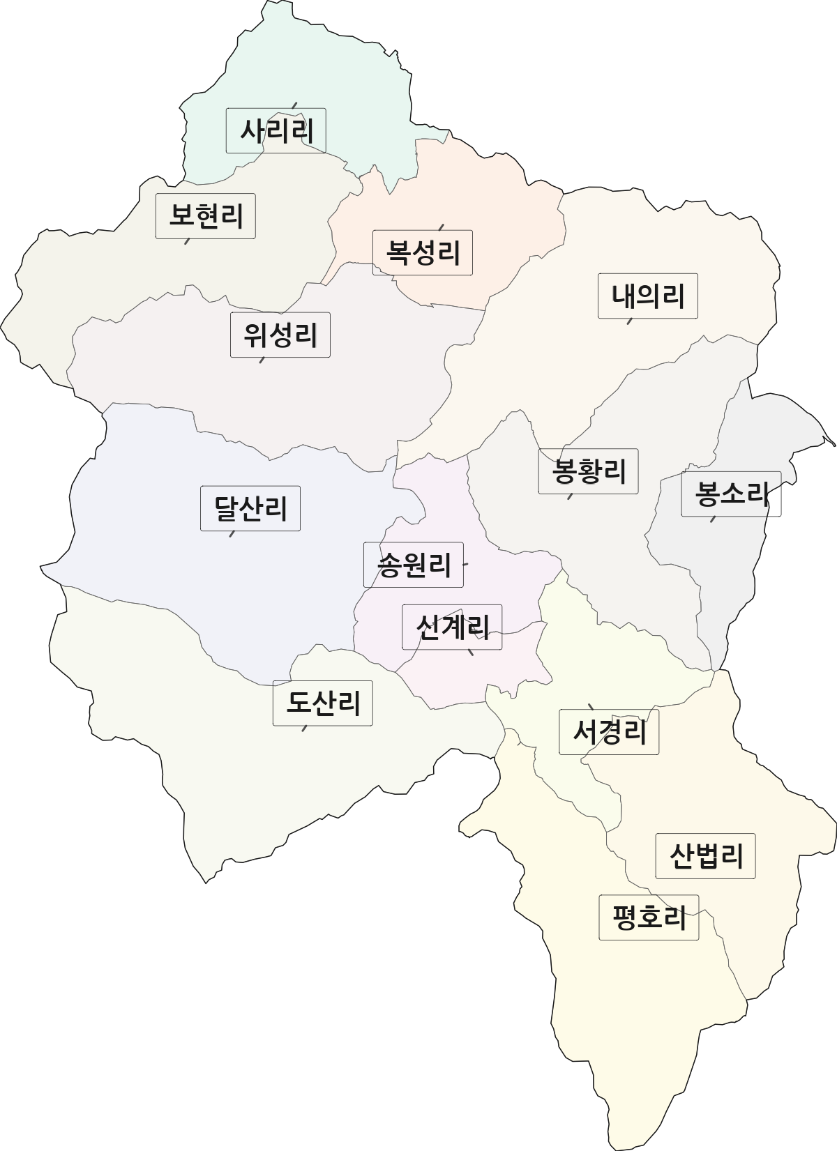 대구광역시 군위군 소보면 법정동 리 구분 행정구역 경계 지도